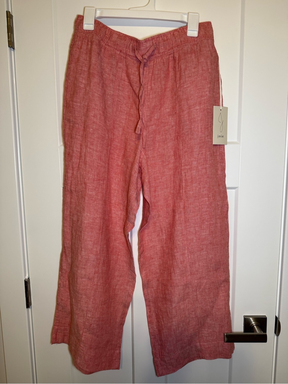 Euro summer style Wide-Leg 100% Linen Pants in Red Rose